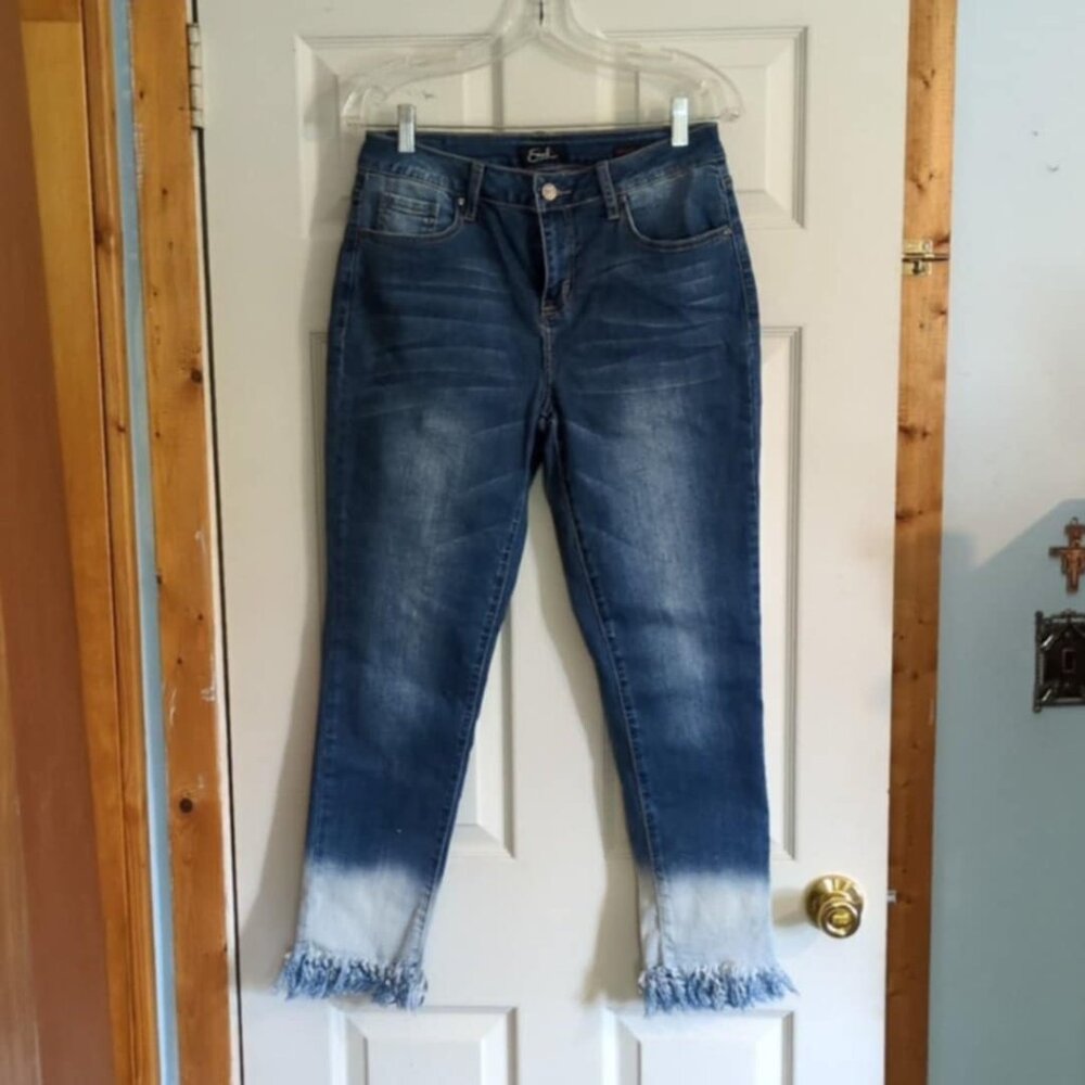 Earl Jeans Skinny Frayed Ankle Size 10 Boho Distressed Blue Denim Rock Coastal
